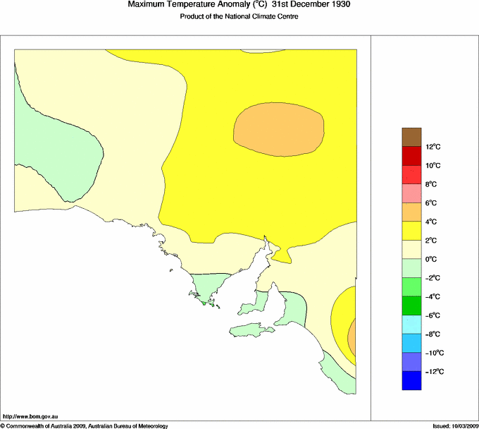 Daily maximum temperature anomaly for South Australia