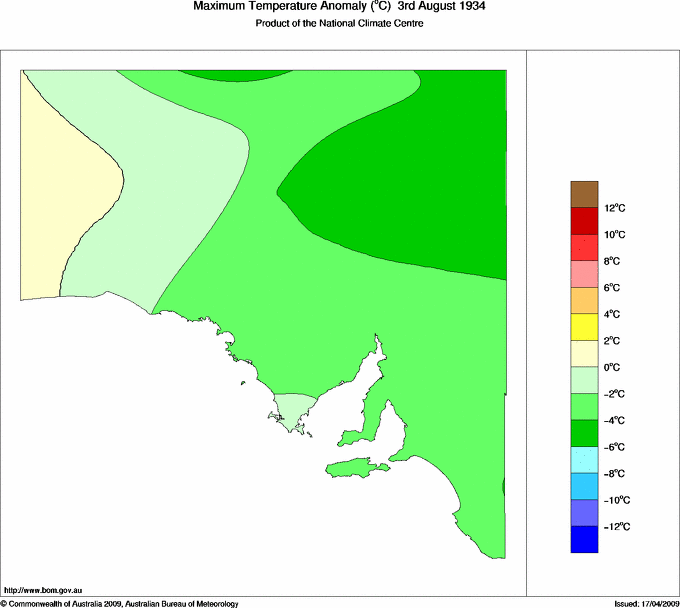 Daily maximum temperature anomaly for South Australia