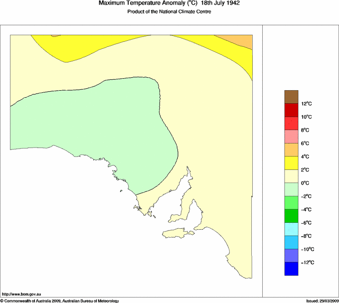 Daily maximum temperature anomaly for South Australia