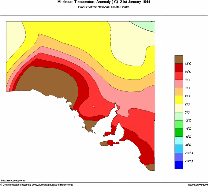 Daily maximum temperature anomaly for South Australia