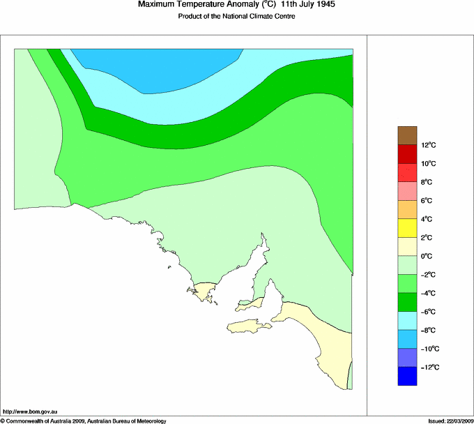 Daily maximum temperature anomaly for South Australia