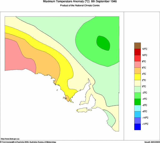 Daily maximum temperature anomaly for South Australia