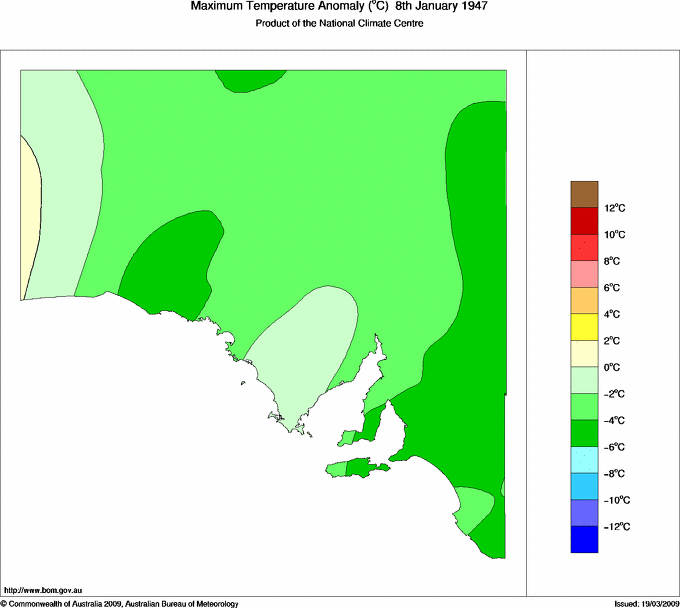 Daily maximum temperature anomaly for South Australia