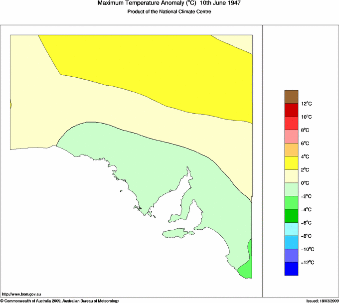 Daily maximum temperature anomaly for South Australia