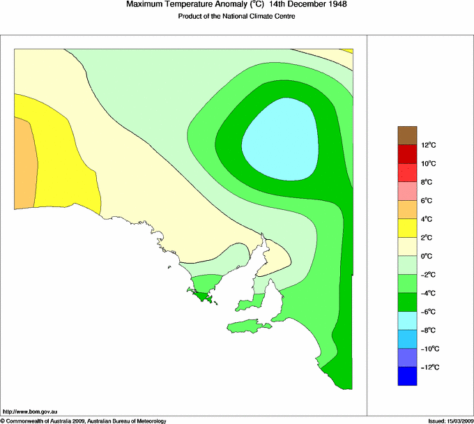 Daily maximum temperature anomaly for South Australia