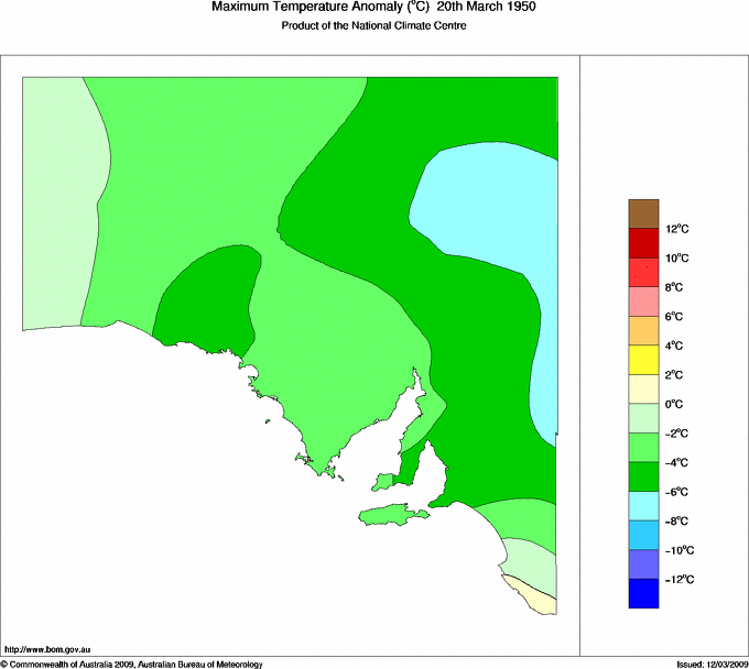 Daily maximum temperature anomaly for South Australia