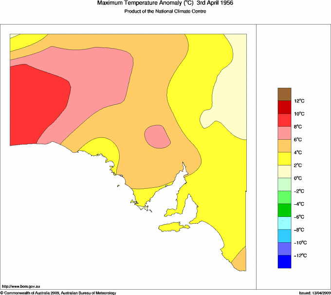 Daily maximum temperature anomaly for South Australia