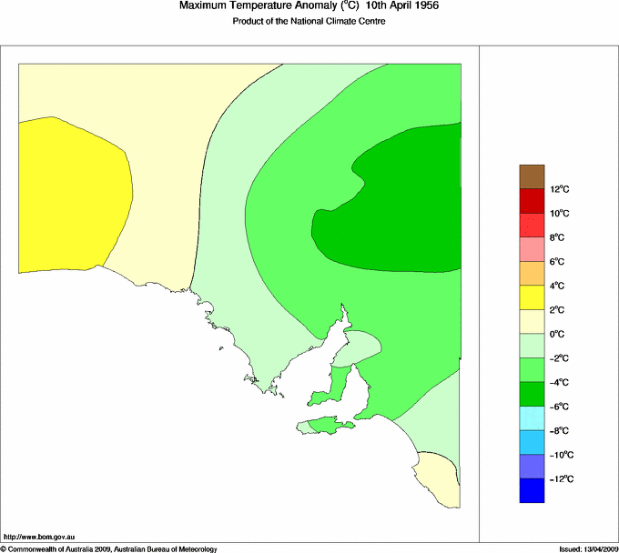 Daily maximum temperature anomaly for South Australia
