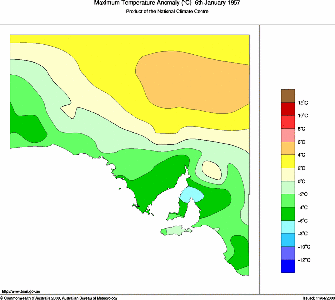 Daily maximum temperature anomaly for South Australia