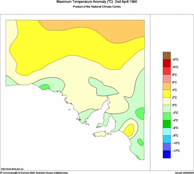 Daily maximum temperature anomaly for South Australia