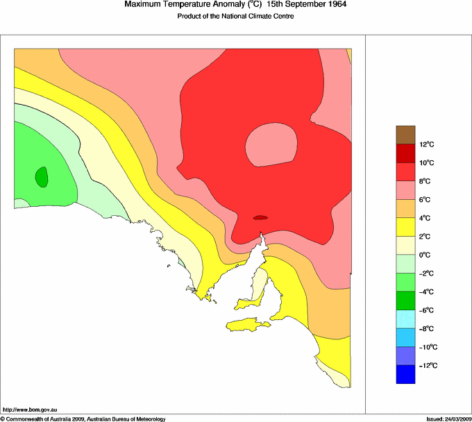 Daily maximum temperature anomaly for South Australia