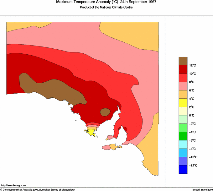 Daily maximum temperature anomaly for South Australia