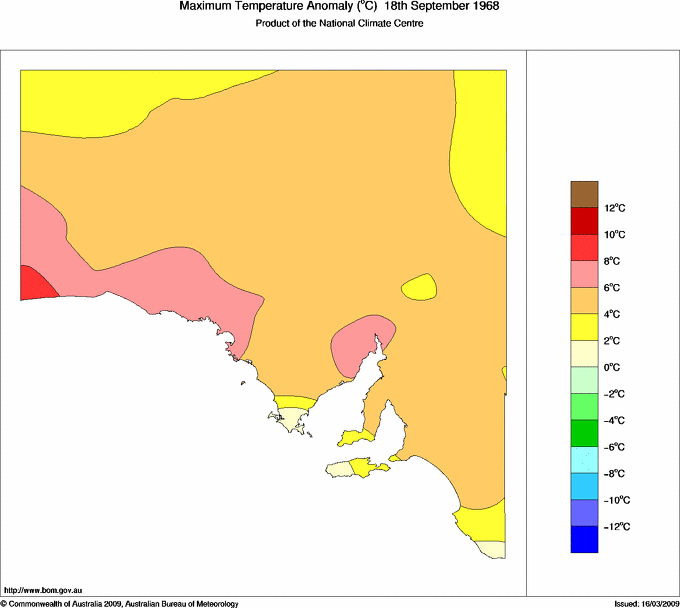 Daily maximum temperature anomaly for South Australia
