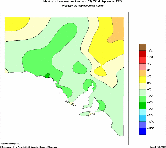 Daily maximum temperature anomaly for South Australia