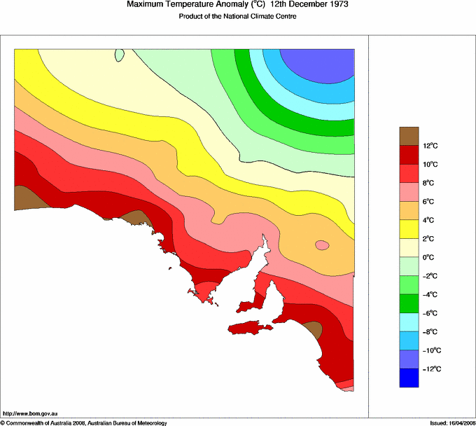 Daily maximum temperature anomaly for South Australia