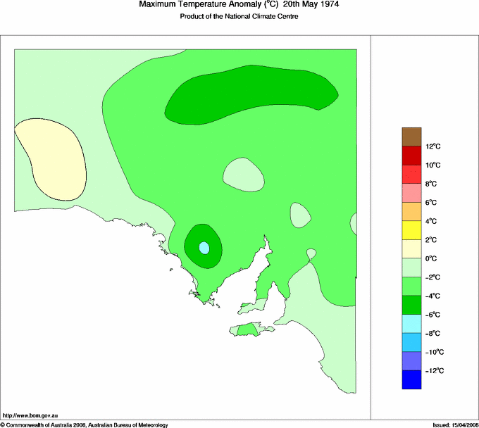 Daily maximum temperature anomaly for South Australia
