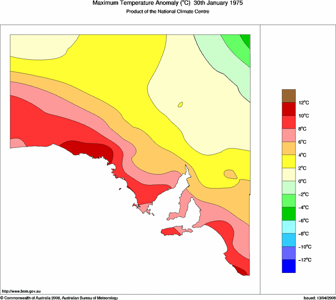 Daily maximum temperature anomaly for South Australia