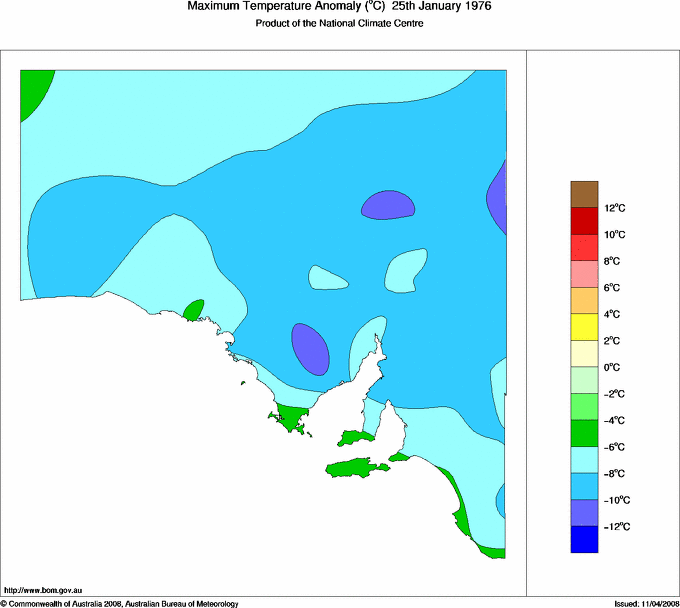 Daily maximum temperature anomaly for South Australia