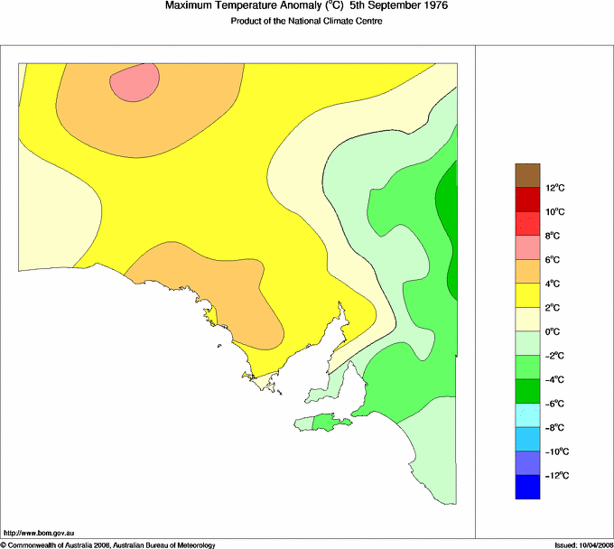 Daily maximum temperature anomaly for South Australia