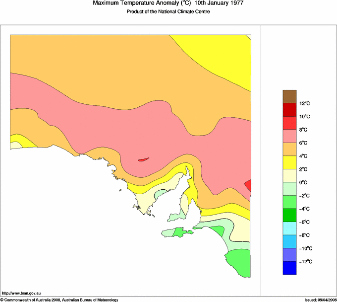 Daily maximum temperature anomaly for South Australia