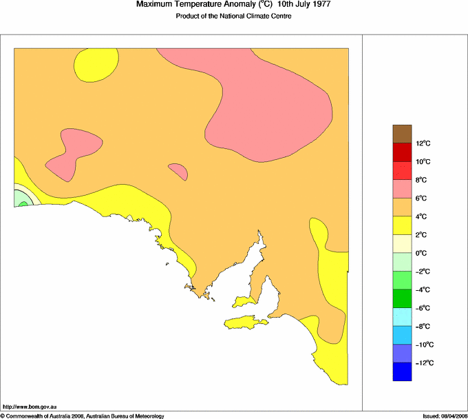 Daily maximum temperature anomaly for South Australia
