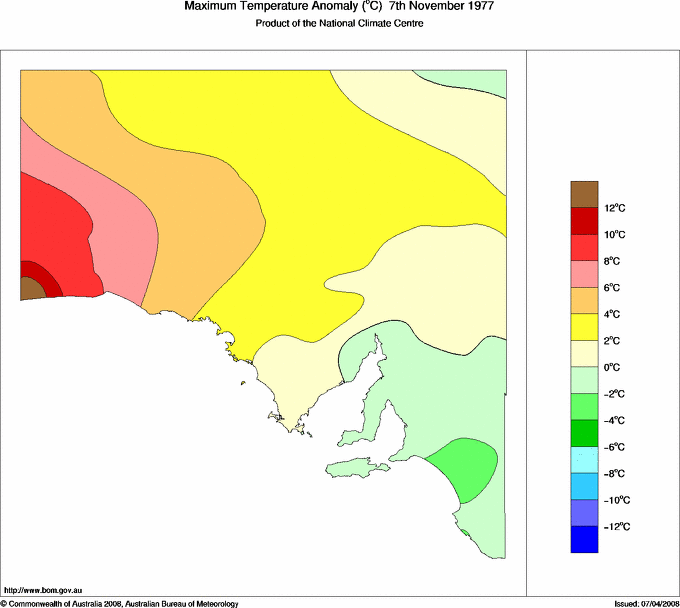 Daily maximum temperature anomaly for South Australia