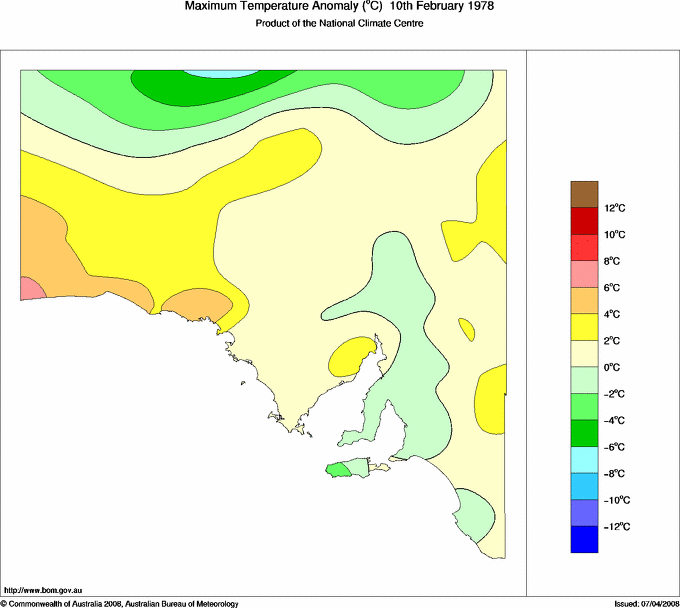 Daily maximum temperature anomaly for South Australia