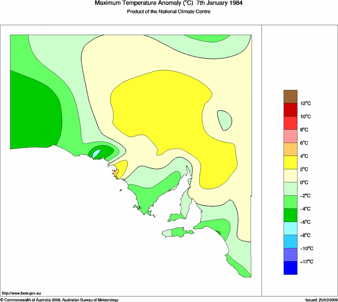 Daily maximum temperature anomaly for South Australia