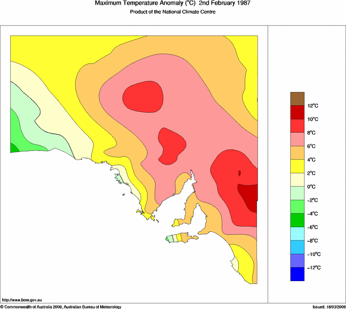 Daily maximum temperature anomaly for South Australia