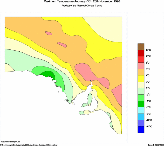 Daily maximum temperature anomaly for South Australia