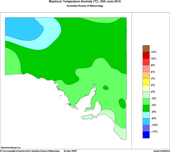 Daily maximum temperature anomaly for South Australia