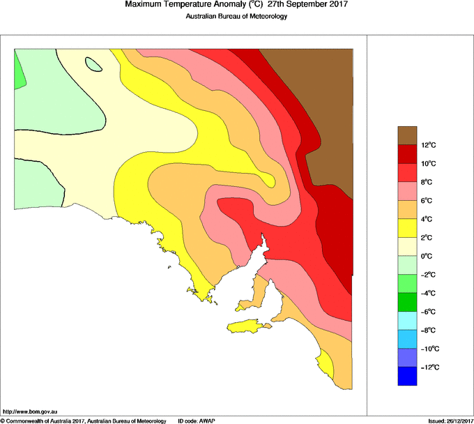 Daily maximum temperature anomaly for South Australia