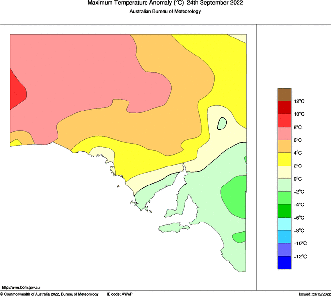 Daily maximum temperature anomaly for South Australia