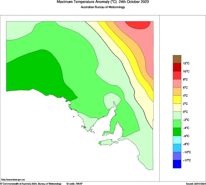 Daily maximum temperature anomaly for South Australia
