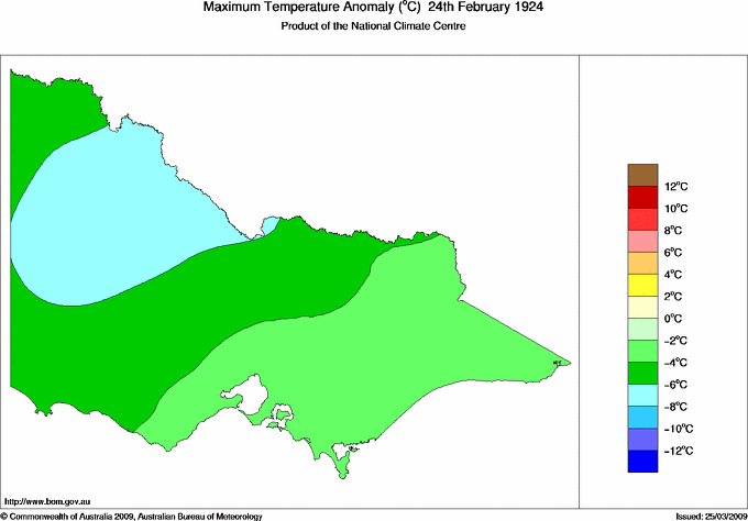 Daily maximum temperature anomaly for Victoria