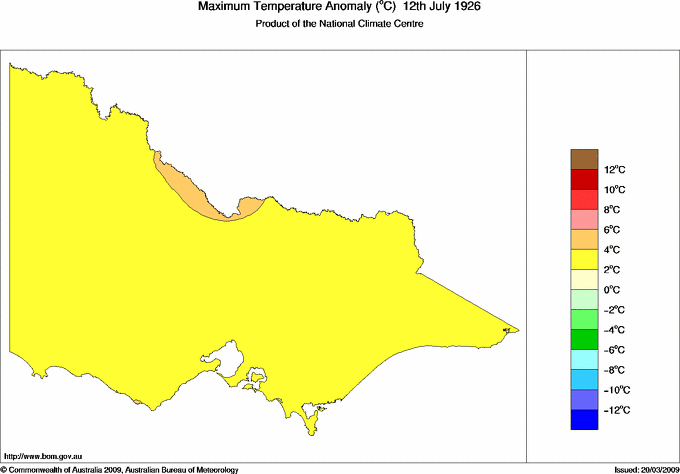Daily maximum temperature anomaly for Victoria