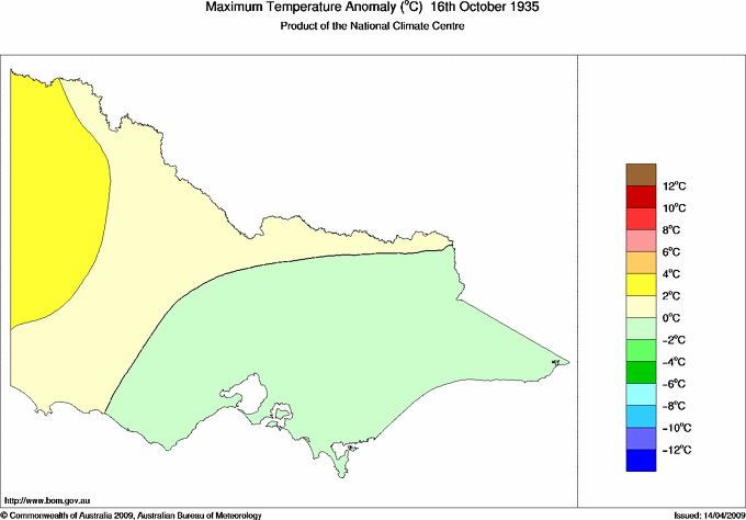 Daily maximum temperature anomaly for Victoria