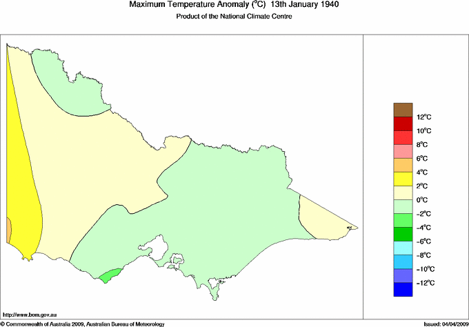 Daily maximum temperature anomaly for Victoria
