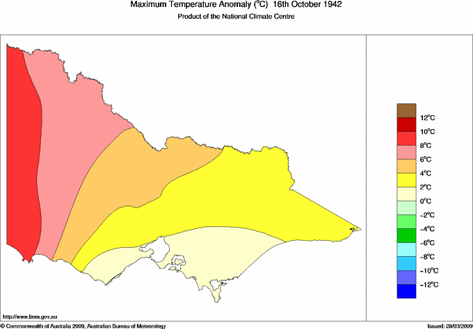 Daily maximum temperature anomaly for Victoria