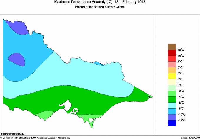 Daily maximum temperature anomaly for Victoria