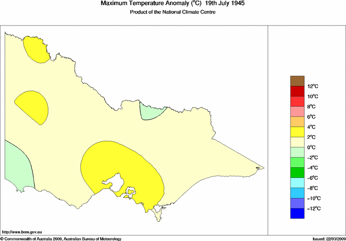 Daily maximum temperature anomaly for Victoria