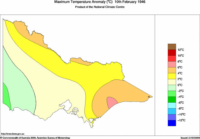 Daily maximum temperature anomaly for Victoria
