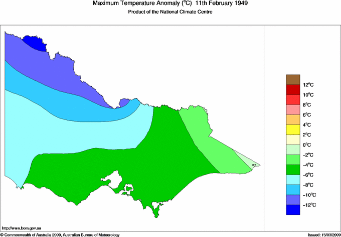 Daily maximum temperature anomaly for Victoria