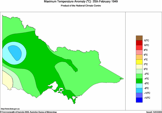 Daily maximum temperature anomaly for Victoria