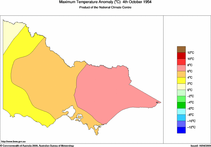Daily maximum temperature anomaly for Victoria