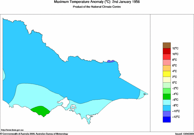 Daily maximum temperature anomaly for Victoria