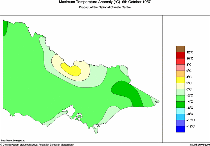 Daily maximum temperature anomaly for Victoria