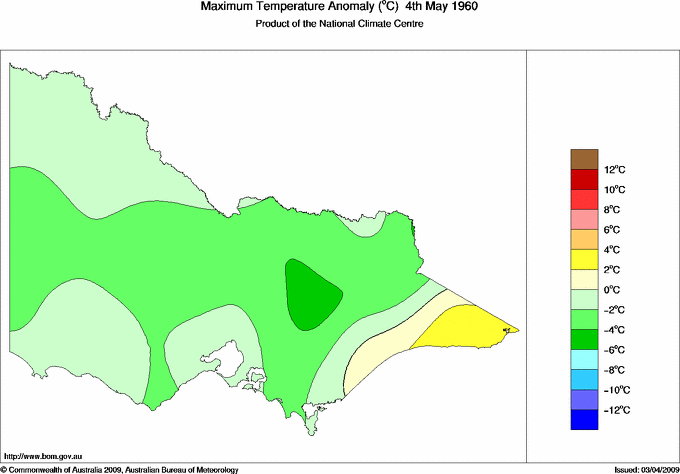 Daily maximum temperature anomaly for Victoria