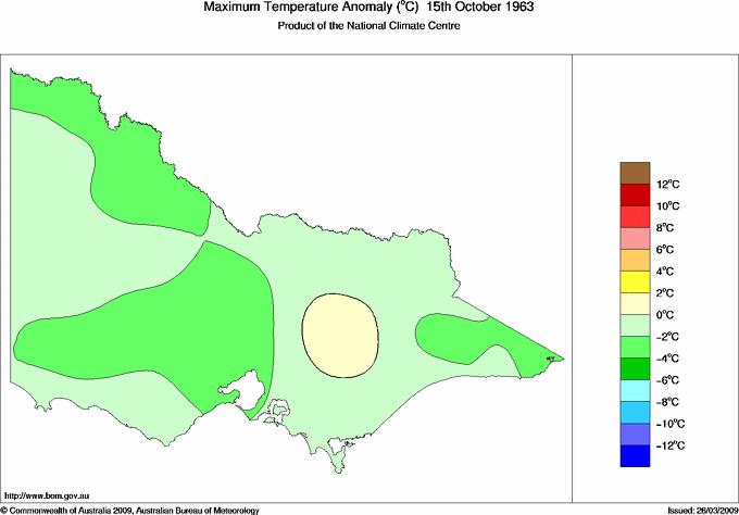 Daily maximum temperature anomaly for Victoria