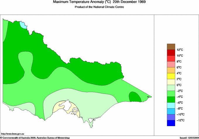 Daily maximum temperature anomaly for Victoria